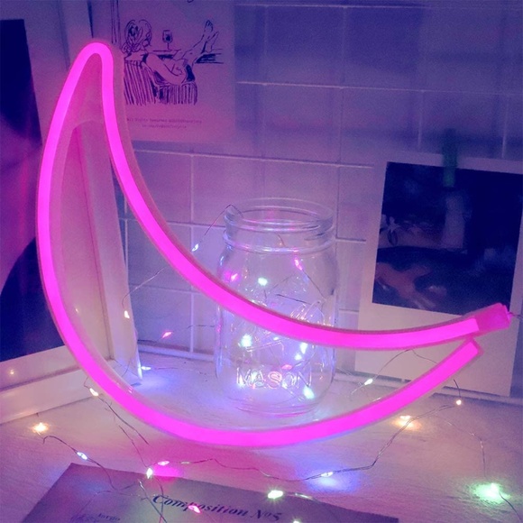 Pink Moon Shaped Neon Sign